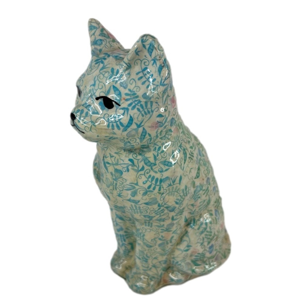 Vintage Blue Decoupage Cat Kitten Ceramic 7” LE Products